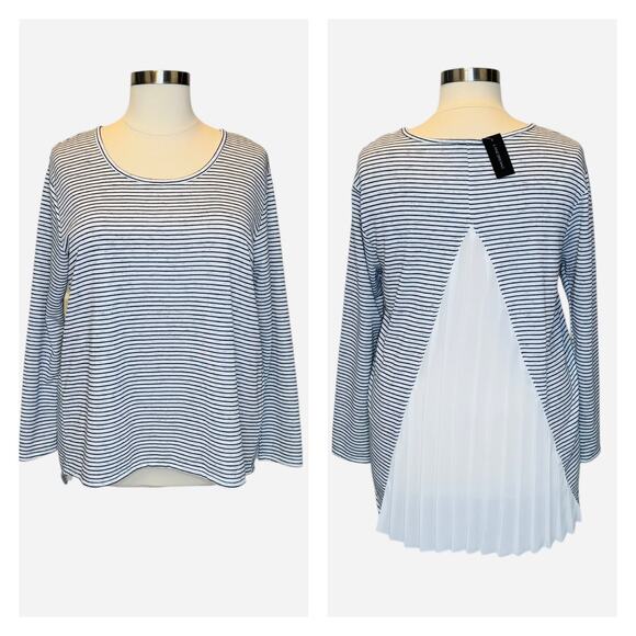 NWT Lane Bryant Mixed Media Striped Knit Tunic Pleated Back Panel Size 18/20 - Picture 1 of 13
